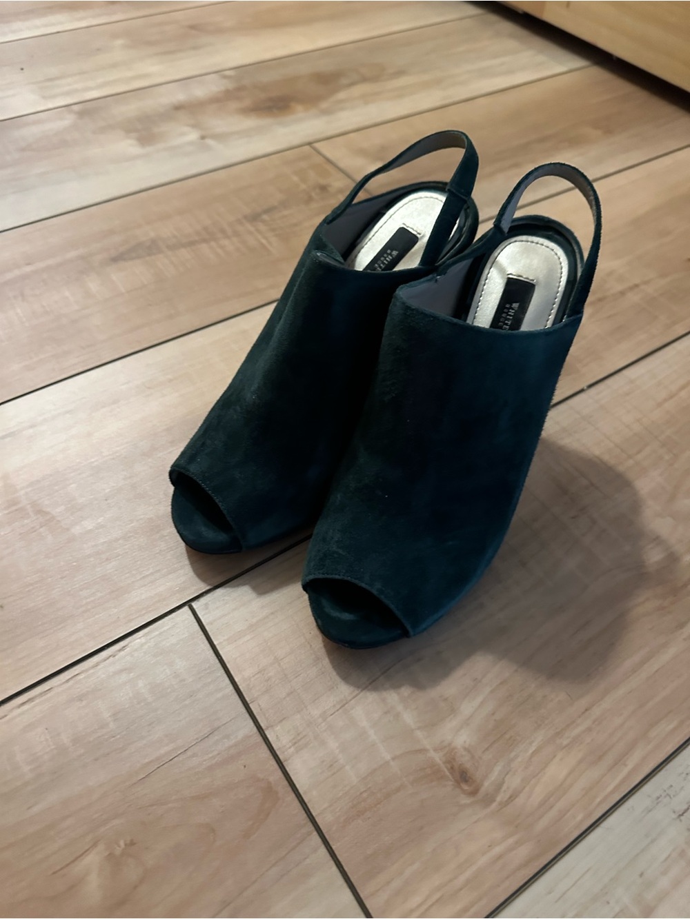 White House Black Market Teal Suede Peep-Toe Slingback Heels